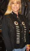 Buffalo Leather Gear black Western Indian Eagle women’s vest with embroidered eagle design, sleeveless Western-style women’s vest.