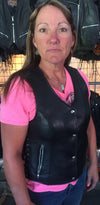 Buffalo Leather Gear HL14851NKD women's leather motorcycle vest with lace-up sides and side panels, black vest with leather details.