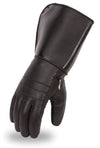Dynamicleather men's leather gloves showing sleek black leather with detailed stitching and a comfortable fit.