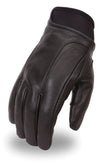 Black men's leather gloves by Dynamicleather, showing detailed stitching and sleek design for stylish winter wear.