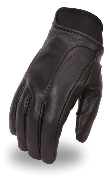 Black men's leather gloves by Dynamicleather, showing detailed stitching and sleek design for stylish winter wear.