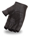 Black fingerless leather gloves from Dynamicleather, showing detailed stitching and soft leather material.