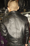 Back view of HighwayLeather kids motorcycle leather jacket for boys and girls, stylish black leather with motorcycle-inspired design.