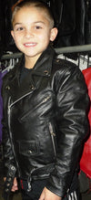 Kids motorcycle leather jacket from HighwayLeather, stylish black kids' and girls' leather jacket with rugged design.