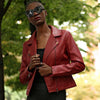 HighwayLeather Betsy women's leather jacket, stylish black women's jacket with sleek design and classic collar details.