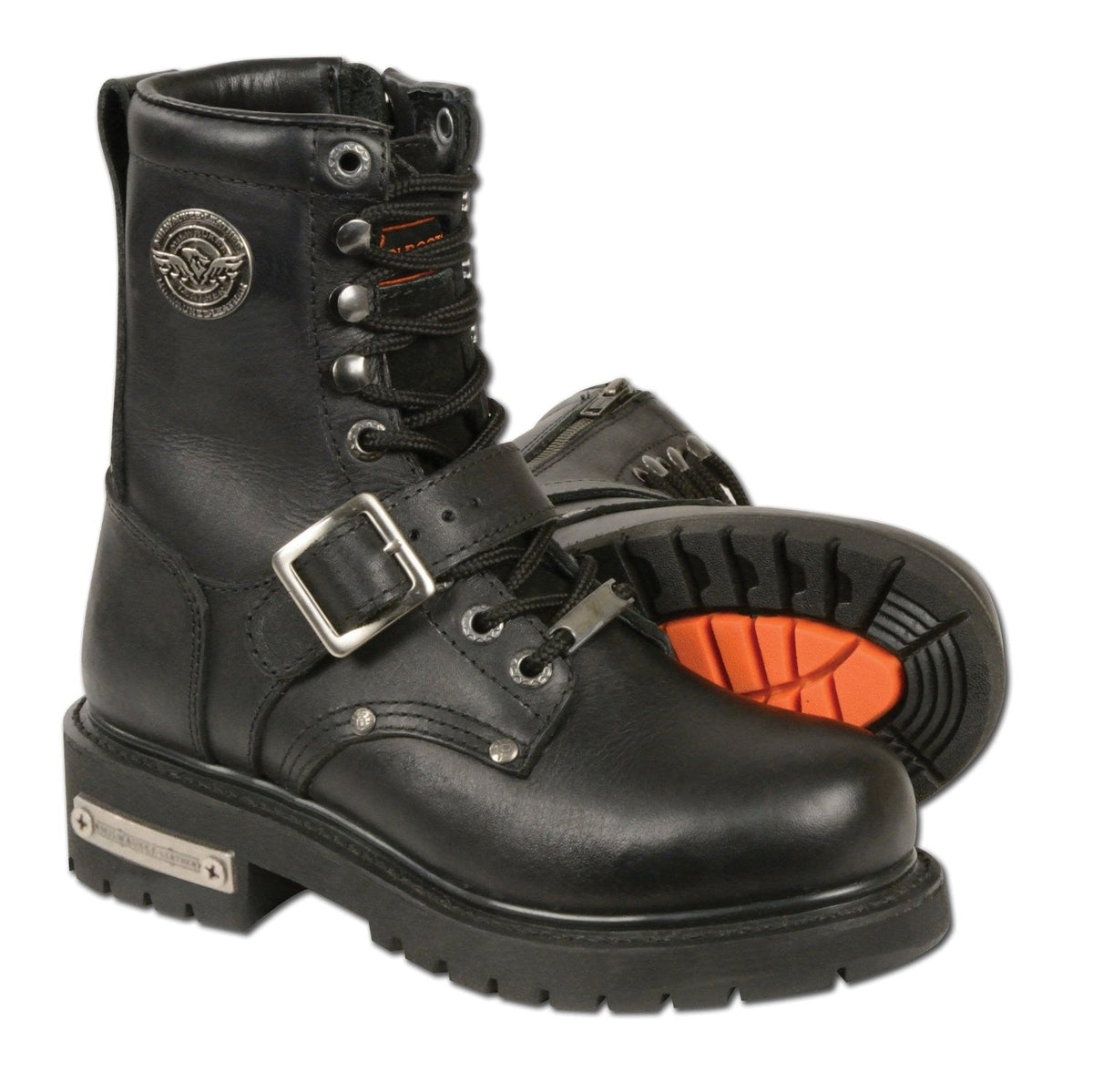 Women's classic motorcycle boots by Dynamicleather, featuring black leather design and sturdy sole, suitable for riding and casual wear.