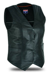 Ladies Womens solid soft leather biker motorcycle vest black with Utility Pockets