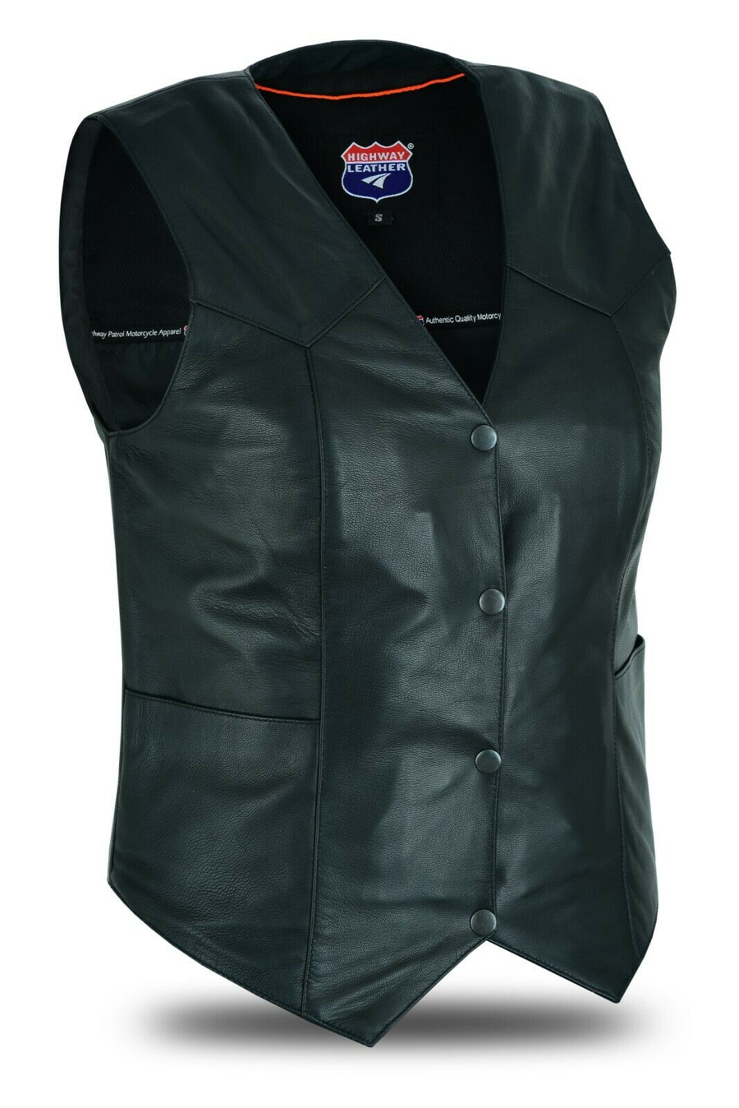 Ladies Womens solid soft leather biker motorcycle vest black with Utility Pockets