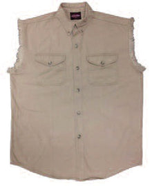 Biker denim cutoff sleeve shirt - Beige - HighwayLeather