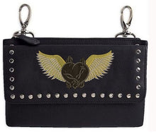 Clip pouch barbed wire golden heart with wings - HighwayLeather