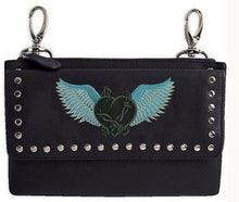 Turquoise teal barbed wire heart with wings hip clip bag - HighwayLeather