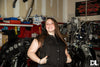 Buffalo Leather Gear women's black denim motorcycle club vest with silver hardware, tailored fit, and classic biker style.