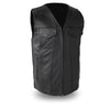 Dynamicleather Badlands men's vest showing rugged leather design with front zipper and multiple pockets on a neutral background.