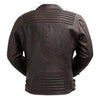 First MFG Brooklyn men's leather jacket displayed on a hanger, showcasing classic style and smooth leather texture.