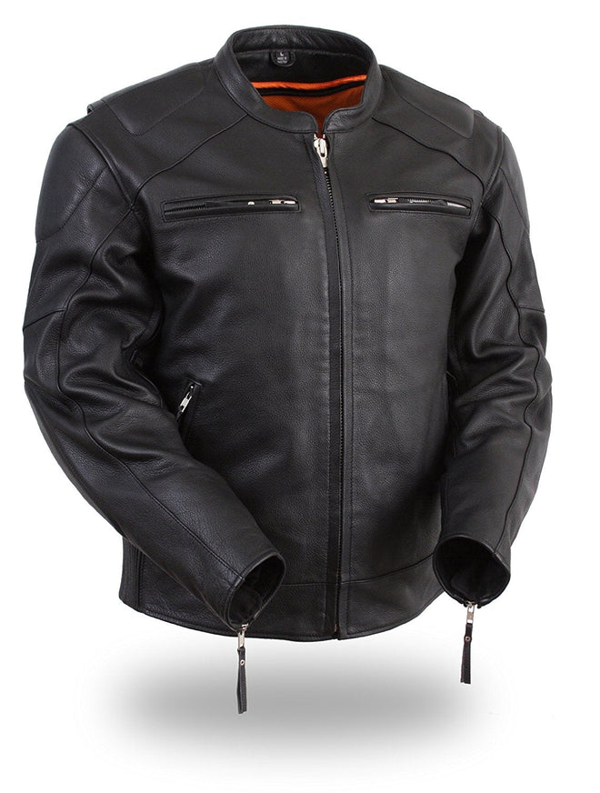 Men's HighwayLeather vented jacket with side stretch, featuring breathable design and casual style, shown on a model.