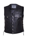 Men's premium leather motorcycle vest by Dynamicleather, featuring a sleek design with front zipper and side pockets.