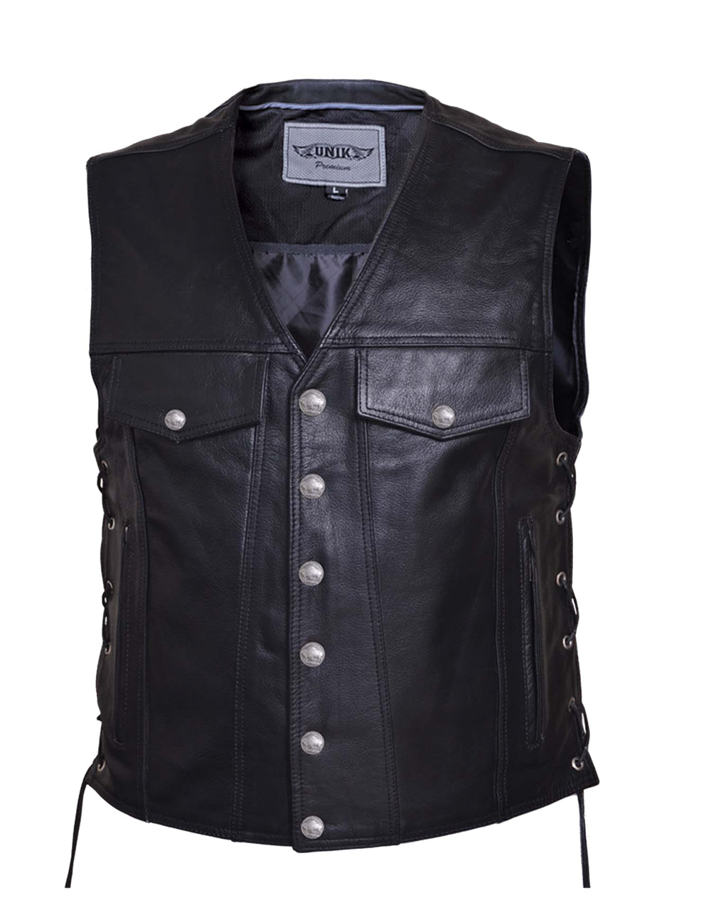 Men's Premium Leather Motorcycle Vest Biker Club Leather with Gun pockets one piece back for patches - HighwayLeather