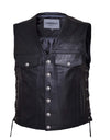 Men's premium leather motorcycle vest by Dynamicleather with front zipper and multiple pockets, stylish and durable for riding.