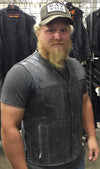 Gray Straight-Bottom Leather Vest with Utility Pocket | HL2611Grey