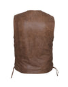 Men's Arizona Brown Motorcycle Vest by Dynamicleather, showcasing a rugged leather vest with front pockets and detailed stitching.