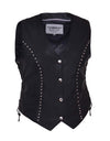 Women’s premium studded leather motorcycle vest by Dynamicleather featuring metal stud details and a classic biker style.
