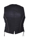 Women’s premium studded leather motorcycle vest by Dynamicleather with metal studs and a fitted design.