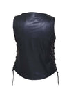 Women’s lightweight leather motorcycle vest by Dynamicleather, featuring a slim fit and classic design with front zipper and side pockets.