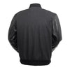 Men's WMB2802BLACK Varsity jacket by FIRST MFG with wool body and leather sleeves, featuring a stylish varsity design.