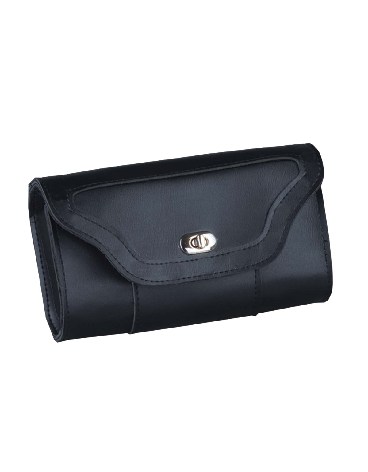 Dynamicleather PVC windshield bag with clip, thigh strap, and fan attachment for outdoor use, shown in black with adjustable straps.