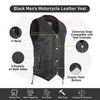 Buffalo Leather Gear men's black motorcycle vest, genuine leather, featuring a stylish biker design.