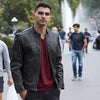 Men's leather cruiser jacket by HighwayLeather featuring a classic design, with visible stitching and a front zipper.