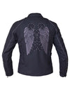 Ladies Revolution Gear motorcycle nylon textile jacket with wing design on the back, by Dynamicleather for women.