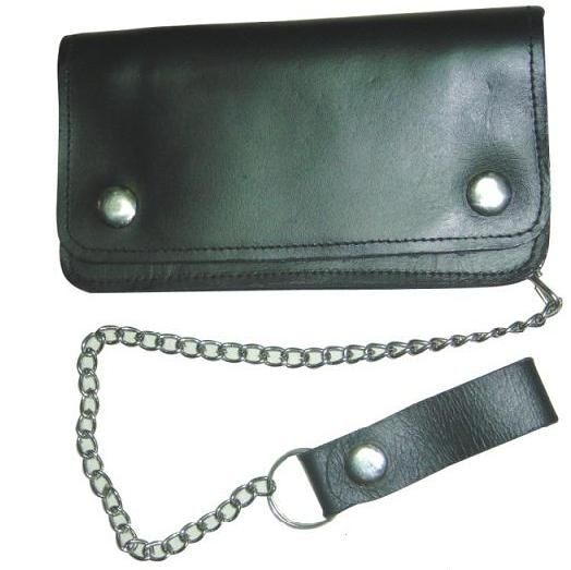 Assorted genuine leather trucker's wallet from Dynamicleather with multiple card slots and cash compartment.