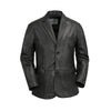 Men's leather blazer jacket by First MFG, stylish men's jacket with a fitted design and classic leather texture in black.