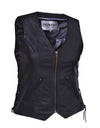 Women’s premium leather motorcycle zippered vest by Dynamicleather, featuring front zipper and stylish design.