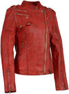 Woman's HighwayLeather double zipper asymmetrical moto jacket with stylish design and silver hardware, perfect for a trendy look.
