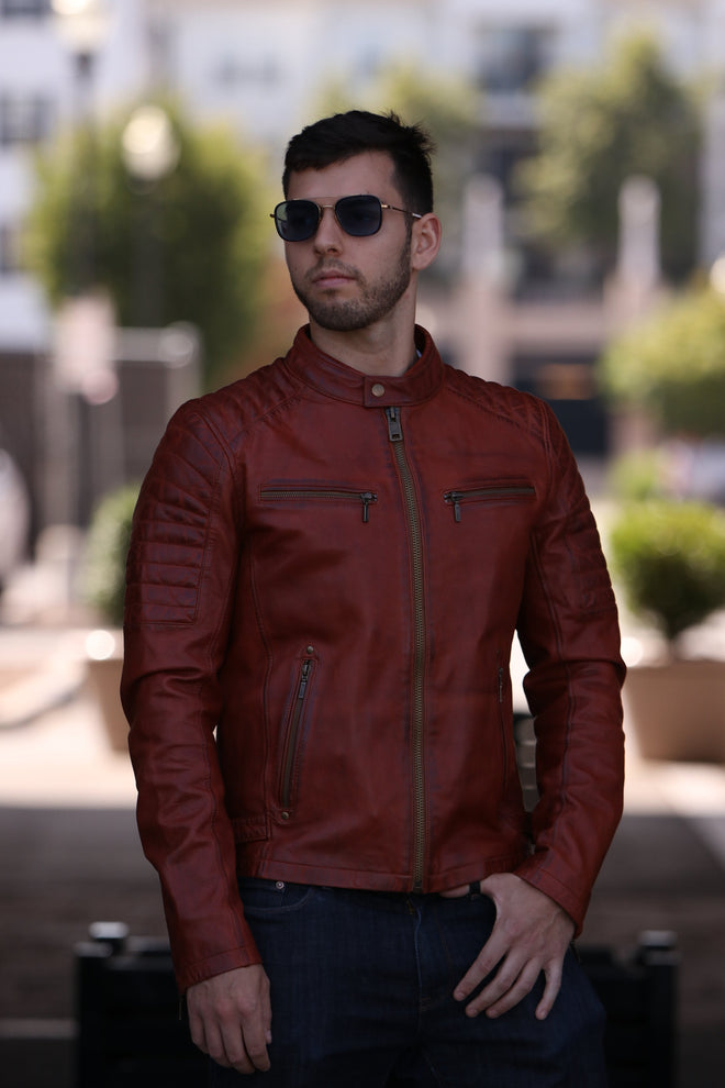 HighwayLeather men's leather jacket from Zack collection, stylish men's jacket with classic leather design and detailed stitching.
