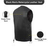 Buffalo Leather Gear men's black genuine leather motorcycle vest, stylish biker vest for men.