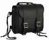 Dynamicleather FIBAG8502 biker bag with rugged leather design, adjustable straps, and multiple compartments for motorcycle riding.