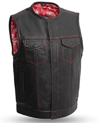 RED FIM636RED (RWB) PAISLEY SOA Men's Leather Vest Anarchy Motorcycle Biker Club Utility-Pocket Outlaws