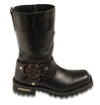 Dynamicleather men's harness boots featuring rugged leather design, sturdy heel, and ankle straps with metal buckles.
