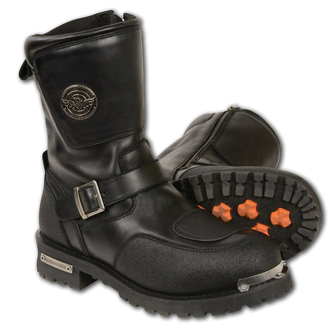 Milwaukee Leather men's boots by Dynamicleather featuring black leather, sturdy construction, and classic lace-up design.