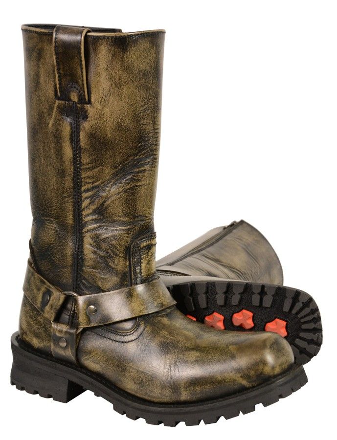 Dynamicleather men's harness boots with sturdy leather construction and ankle straps, stylish and durable footwear.