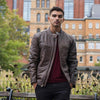 HighwayLeather Maine men's leather jacket with classic design, visible stitching, and premium brown leather, men's fashion jacket.