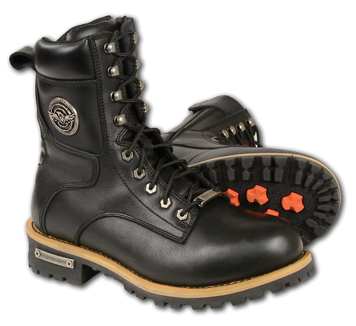 Milwaukee Leather men's classic boots with side zip closure, black leather footwear with sturdy soles and sleek design.
