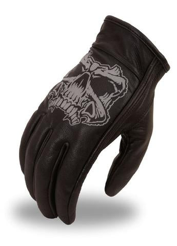 Dynamicleather FI137GEL gloves in black leather, showing detailed stitching and snug fit for protective hand wear.