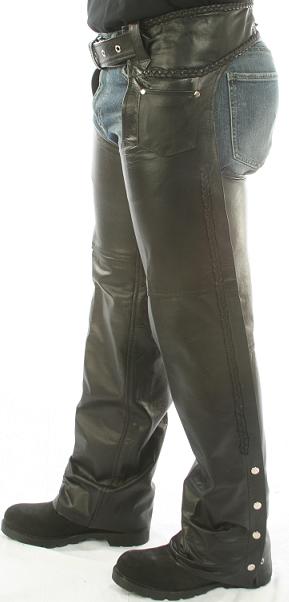 Men Classic Biker Leather Chap with Braid trim with Thigh pocket - HighwayLeather