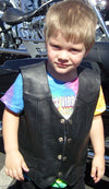 Kid's unisex black leather motorcycle western vest by Buffalo Leather Gear, featuring soft leather and classic western styling.