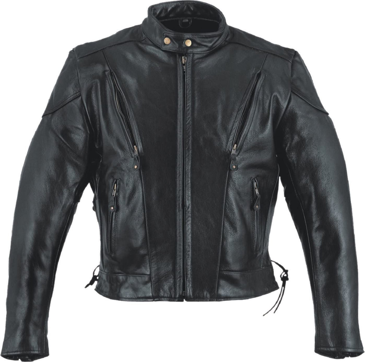Men's vented racer leather motorcycle jacket by HighwayLeather with breathable panels and classic style.