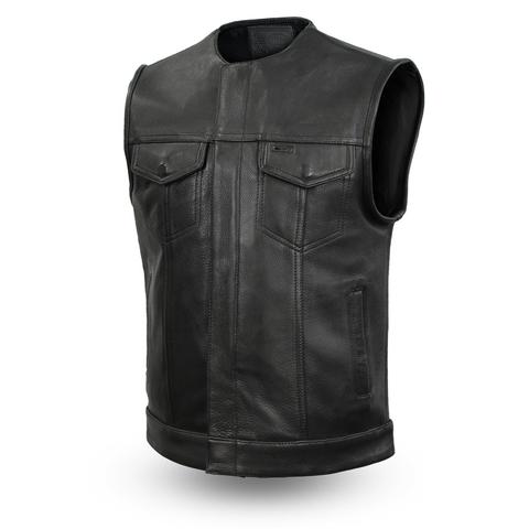 Men's highside vest by Dynamicleather, featuring a stylish black design with zipper closures and detailed stitching.
